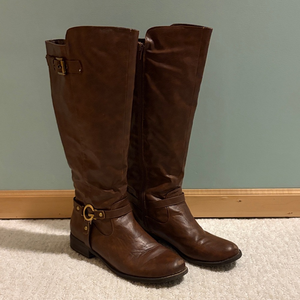 Guess Elegant Brown Pleather Tall Boots